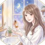 美容液を手に微笑む20代女性、20代から始めるレチノール入門記事のアイキャッチ画像