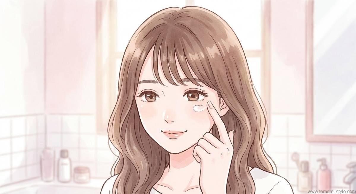 目元にレチノール入りアイクリームを塗る、目元ケアのイラスト